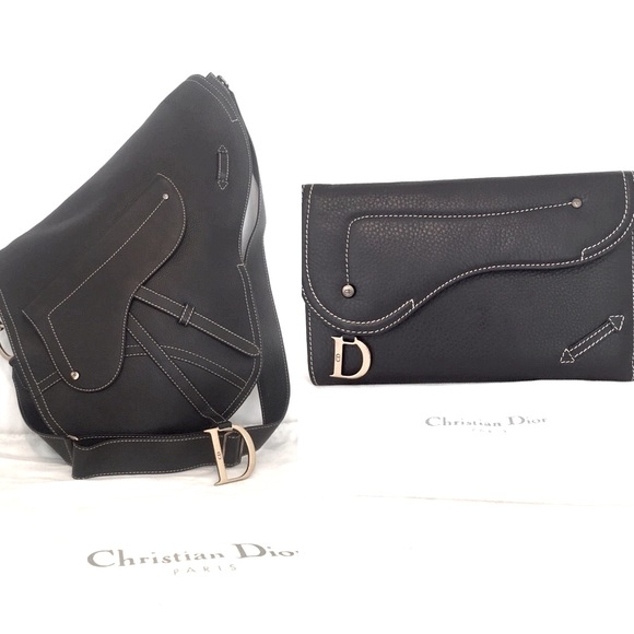 NWOT DIOR Baudrier Vintage Brown Leather XL Saddle Bag and Wallet Matching Set - Picture 4 of 15